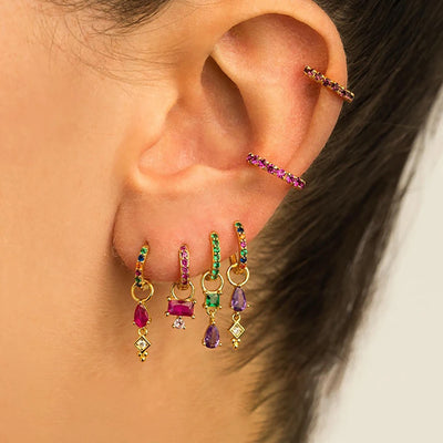 2PCS Trendy Stainless Steel Water Drop Hoop Earring 18K Gold Plated