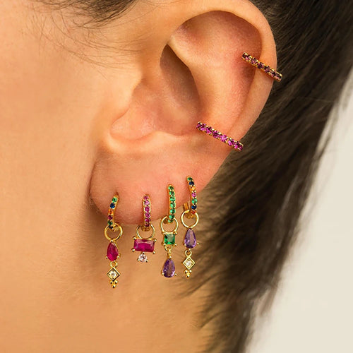 2PCS Trendy Stainless Steel Water Drop Hoop Earring 18K Gold Plated