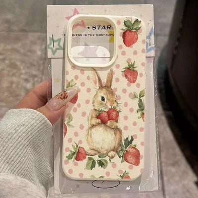 Cute Strawberry Rabbit Lychee Case for iPhone 17 16 15 14 Pro Max