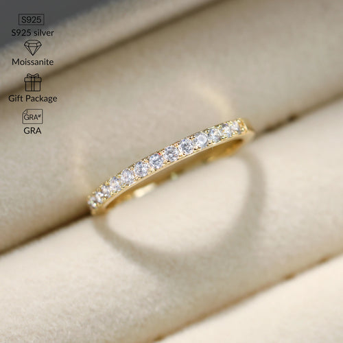 1.3-2.0mm Moissanite Ring for Women Sparkling Wedding Eternity Bands 100% S925 Sterling Silver Jewelry Classic Ring GRA