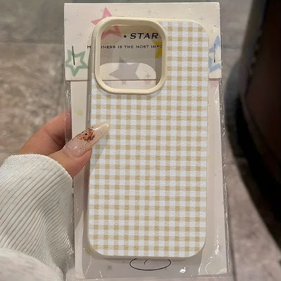 Simple Striped Grid Lychee Case for iPhone 17 16 15 14 13 Pro Max