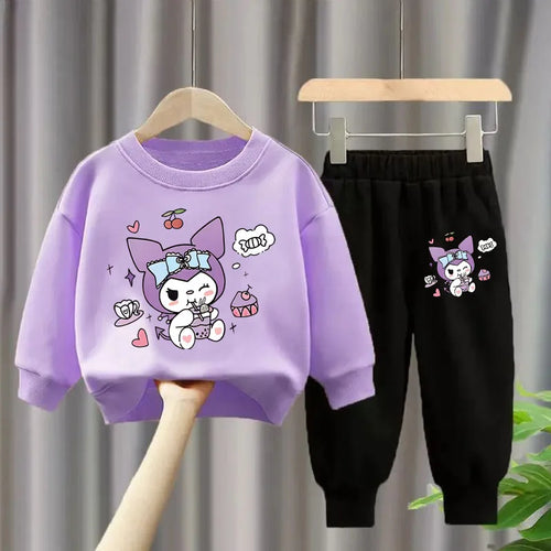 Sanrio Kuromi Girls Sweatshirt and Trousers 2-Piece Set Casual Tracksuit