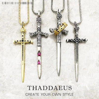Sword Pendant Link Chain Necklace 925 Sterling Silver Vintage Jewellery Gift