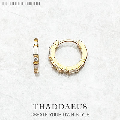 Gold Plated Hoop Earrings White Stone Solid 925 Sterling Silver Vintage