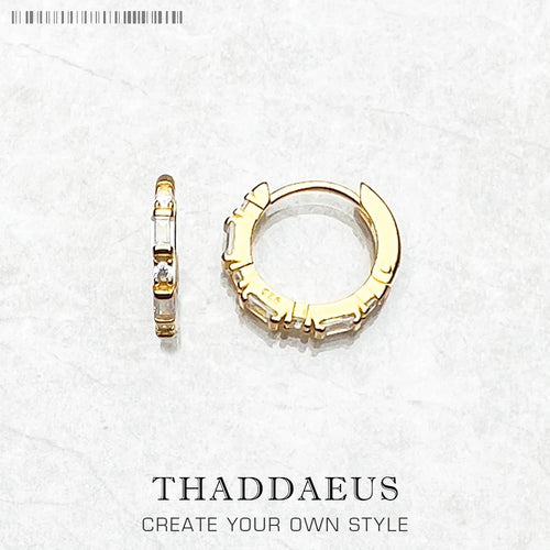 Gold Plated Hoop Earrings White Stone Solid 925 Sterling Silver Vintage