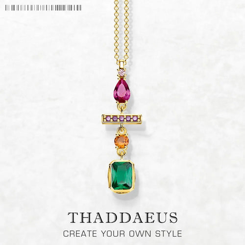 Colourful Stone Mix Golden Necklace 925 Sterling Silver Bohemia Jewellery