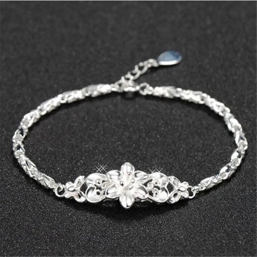 Beautiful Flowers Chain Charm Bracelet 925 Sterling Silver Women Fashion Gift