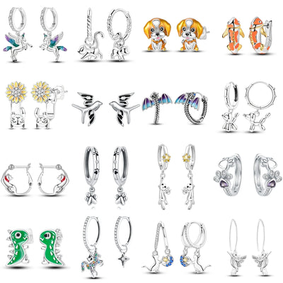 925 Sterling Silver Cats Dogs Animals Hoop Ear Studs Anniversary Gift