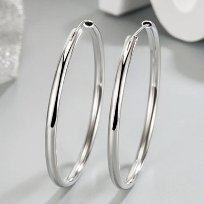 925 Sterling Silver 3mm Thick Hoop Earrings Women 3.5/5/6cm Luxury Jewellery