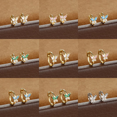 Stainless Steel Zircon Butterfly Minimal Hoop Earrings Gold Huggie