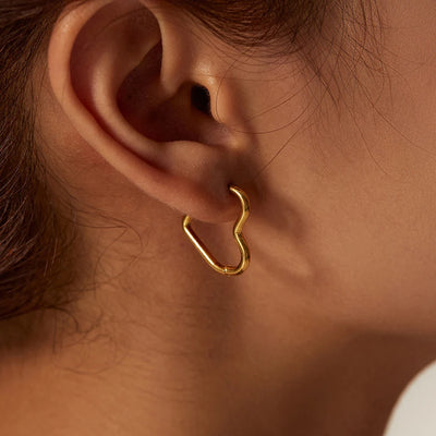 Fashion Minimalist Gold Colour Stainless Steel Heart Earrings Punk