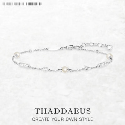 Freshwater Pearl and White Stone Bracelet 925 Sterling Silver Classic