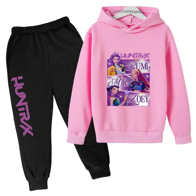 Kids Kpop Demon Hunters Cartoon Print Hoodie & Pants Sportsuit 2-13 Years