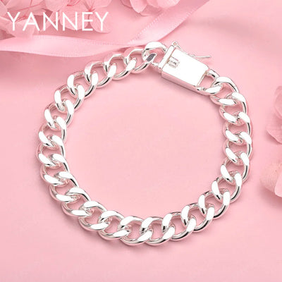 925 Sterling Silver 8-inch 10mm Cuban Chain Bracelet Men Women Hip Hop Gift