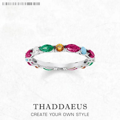 Colourful Stones Royal Ring 925 Sterling Silver Bridal Set Glam Jewellery