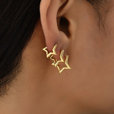 Fashion Stainless Steel Smooth Star Hoop Earrings Women Minimalist