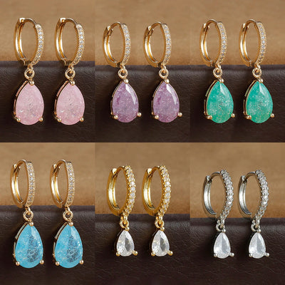 2PCS Simple Stainless Steel Colourful Zirconia Hoop Earrings