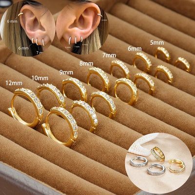 1Pair Stainless Steel Minimal Hoop Earrings Crystal Zirconia Trend