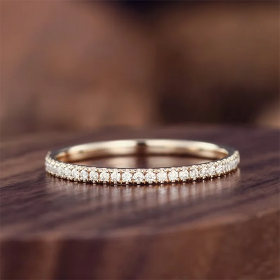 Trendy Half Eternity Moissanite Wedding Band for Women 925 Sterling Silver Straight Rings 1.3mm 1.6mm 1.8mm 2.0mm Matching Ring
