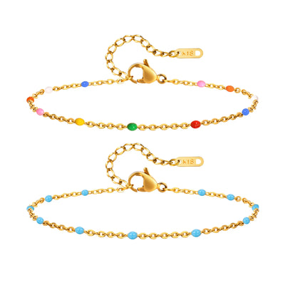 Stainless Steel Chain Bracelet for Women, Colorful Beads Summer 18k Gold Plated, Stainless Steel Waterproof Wrist Jewelry