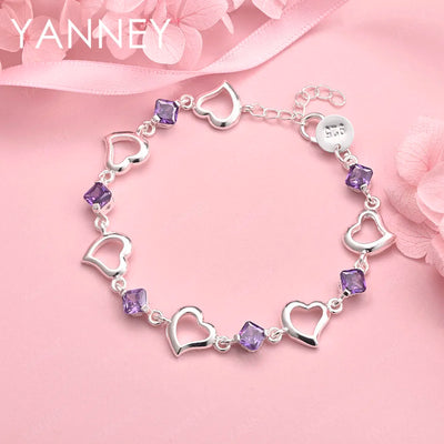 925 Sterling Silver 8-inch Purple Zircon Bracelet Women Luxury Jewellery Gift