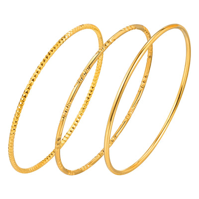 Women Bangle Bracelet Stainless Steel, 18k Gold Plated 2mm Stackable Glossy Thin Jewelry