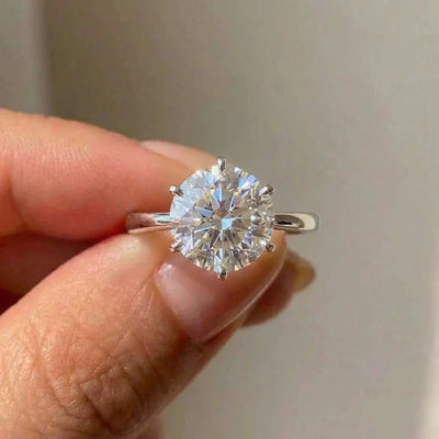 925 Sterling Silver Six Claw Cubic Zirconia Wedding Ring Simple Elegant Engagement Proposal Gift