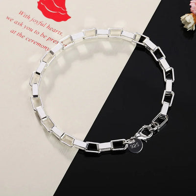 Classic Long Square Chain Bracelet 925 Sterling Silver Men Women Wedding