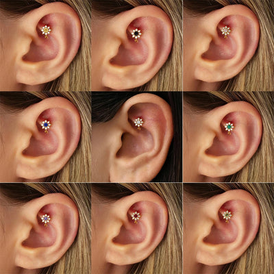1 Piece Stainless Steel Zircon Minimal Hoop Earring 14K Gold Plated