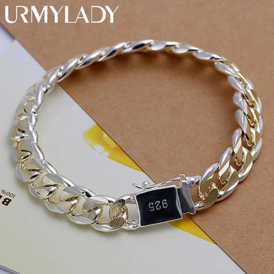 8/10mm Solid Chain Bracelet 925 Sterling Silver Men Women Noble Party Gift