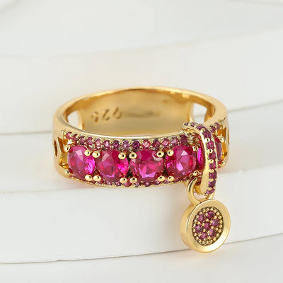 Luxury Female Rose Red Stone Wedding Rings For Women Engagement Jewelry Cute Pink Zircon Round Dangle Ring Christmas Day Gifts