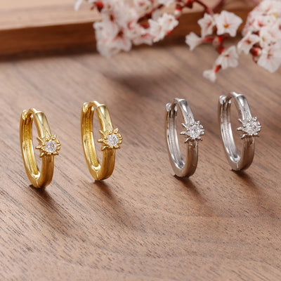 1Pair Stainless Steel Huggie Star Hoop Earrings Crystal Zirconia