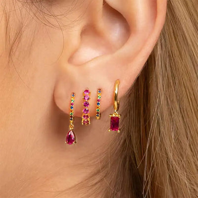 4pcs Korean Stainless Steel Zircon Water Drop Piercing Earrings Set