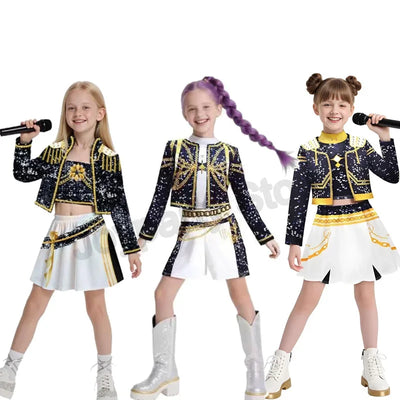 Kids Kpop Demon Hunter Cosplay Rumi Zoey Mira Suit 3D Print Costume Outfit