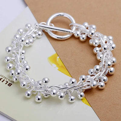 Solid Chain Beads Bracelet 925 Sterling Silver Women Wedding Fashion Jewellery