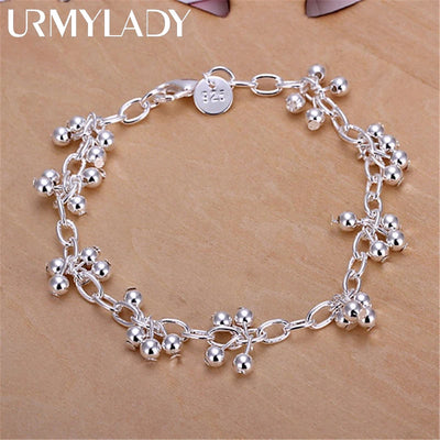 Charm Beads Chain Bracelet 925 Sterling Silver Women Wedding Gorgeous Jewelry