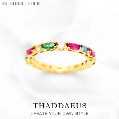 Gold Ring Colorful Stones 925 Sterling Silver Glam Fashion Jewellery Women