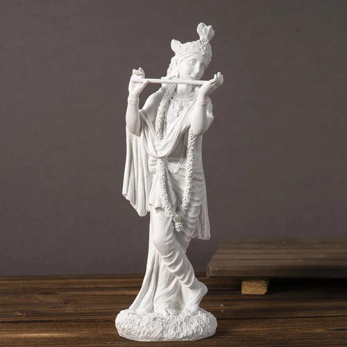 Resin White Krishna Statue Hindu God Love Divine Sculpture Meditating Yoga Room Decor