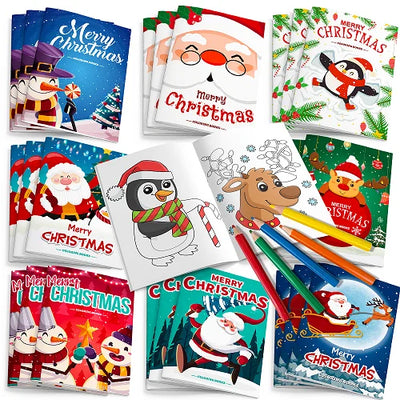 24pc Christmas Coloring Books Bulk & 12 Color Pencils Kids - Ship from UK