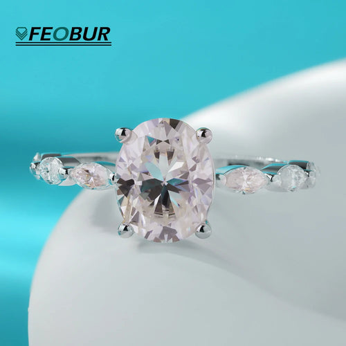 2CT Full Moissanite Engagement Ring Oval Marquise Cut Diamond 925 Sterling Silver GRA Certified