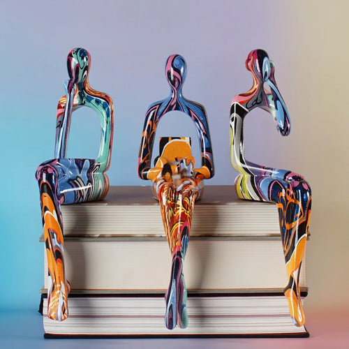 Abstract Thinker Figurine Set of 3 Colourful Modern Resin Sculpture Bookshelf Decor