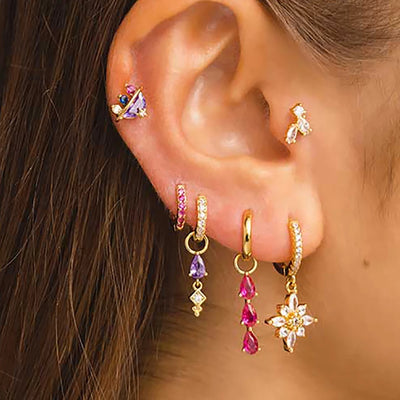 Luxury Geometric Multicolor Zircon Crystal Water Drop Pendant Earrings