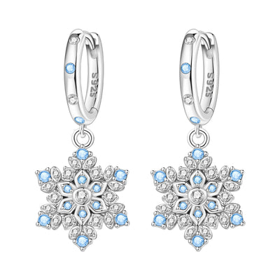 925 Sterling Silver Sparkling Blue Snowflake Drop Earrings Trendy Jewellery