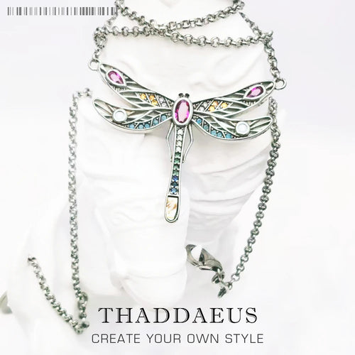 Playful Dragonfly Necklace Link Chain 925 Sterling Silver Bohemia Jewelry