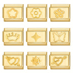 1pc Golden Jewelry Charm - Elegant Heart, Crown, Floral, Cat Paw, Italian Charm Bracelet/ Anklet/Keychain Module - for DIY Jewelry Making, Birthday/Anniversary Gifts - Compatible with Necklace, Bracelet, Anklet, Keychain - No