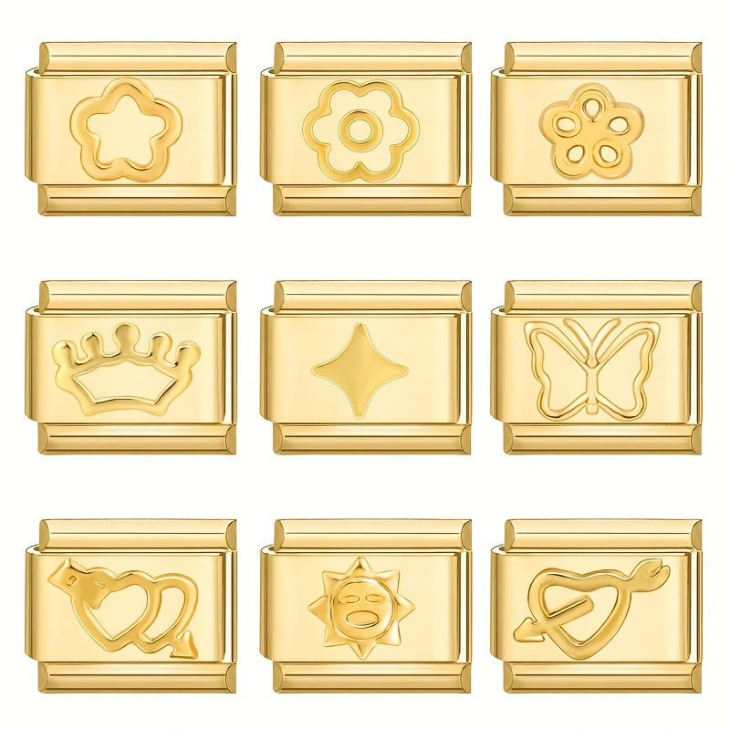 1pc Golden Jewelry Charm - Elegant Heart, Crown, Floral, Cat Paw, Italian Charm Bracelet/ Anklet/Keychain Module - for DIY Jewelry Making, Birthday/Anniversary Gifts - Compatible with Necklace, Bracelet, Anklet, Keychain - No