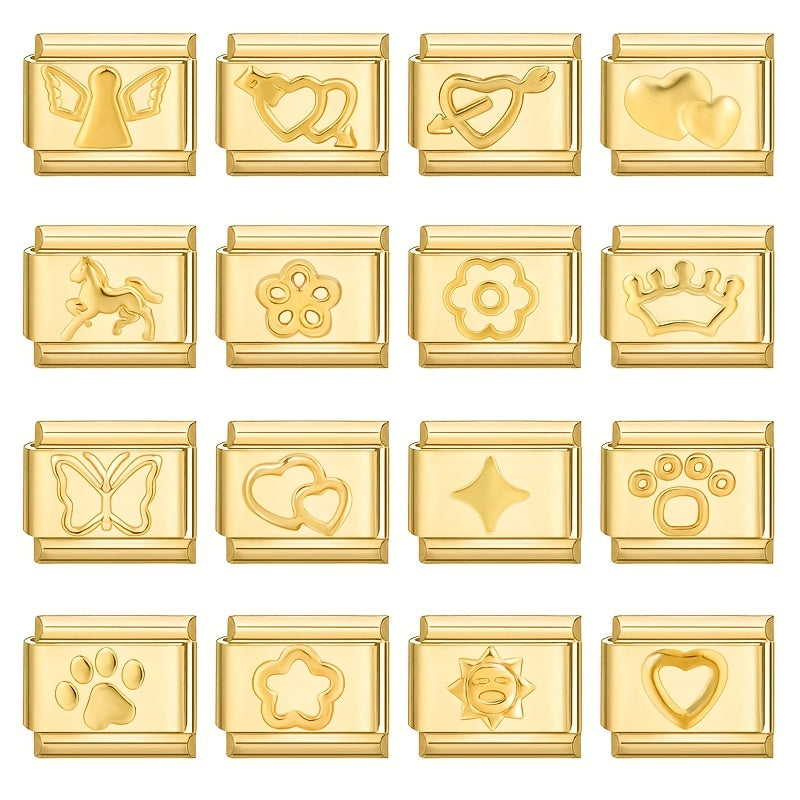 1pc Golden Jewelry Charm - Elegant Heart, Crown, Floral, Cat Paw, Italian Charm Bracelet/ Anklet/Keychain Module - for DIY Jewelry Making, Birthday/Anniversary Gifts - Compatible with Necklace, Bracelet, Anklet, Keychain - No