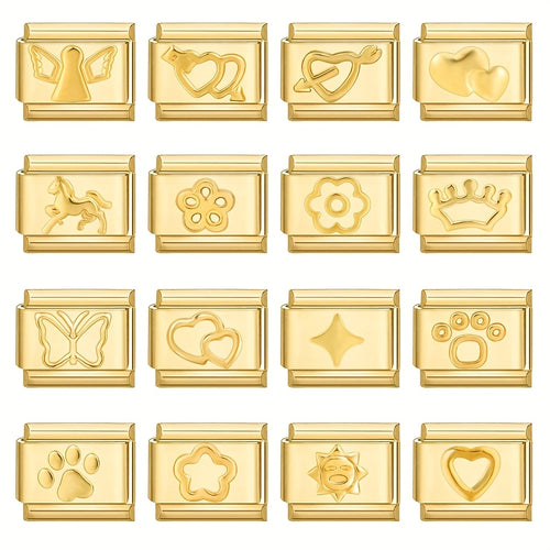 1pc Golden Jewelry Charm - Elegant Heart, Crown, Floral, Cat Paw, Italian Charm Bracelet/ Anklet/Keychain Module - for DIY Jewelry Making, Birthday/Anniversary Gifts - Compatible with Necklace, Bracelet, Anklet, Keychain - No