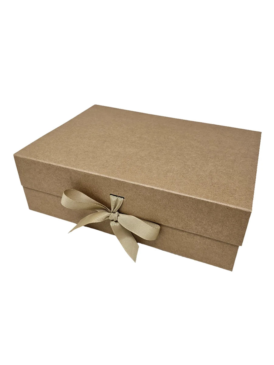 Wholesale A4 Size Natural Kraft Folding Magnetic Gift Box with Changeable Ribbon