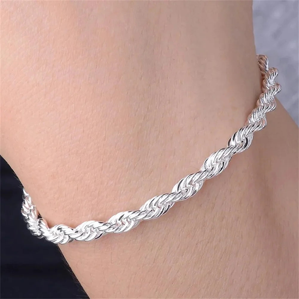 925 Sterling Silver Twisted Rope Bracelet - Ship Form The UK